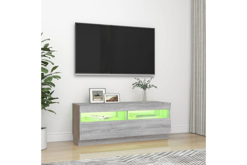 beBasic TV-benk med LED-lys grå sonoma 100x35x40 cm - GrÃ¥ - Møbler - Mediamøbel & tv møbel - TV-benk & mediabenk