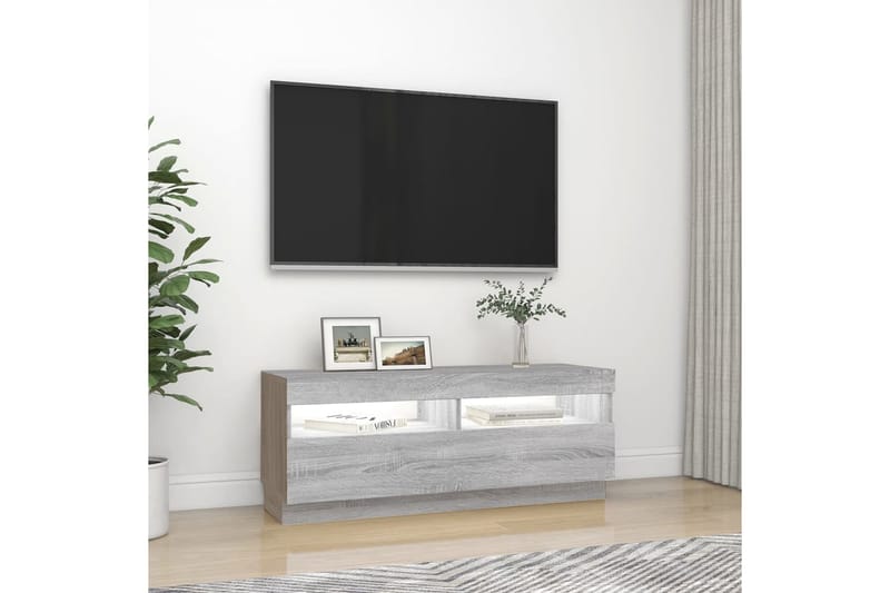 beBasic TV-benk med LED-lys grå sonoma 100x35x40 cm - GrÃ¥ - Møbler - Mediamøbel & tv møbel - TV-benk & mediabenk