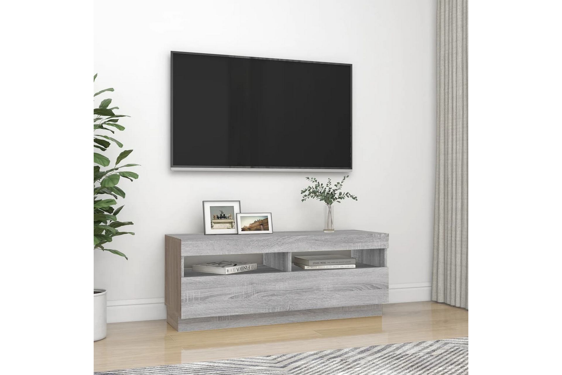 beBasic TV-benk med LED-lys grå sonoma 100x35x40 cm - GrÃ¥ - Møbler - Mediamøbel & tv møbel - TV-benk & mediabenk