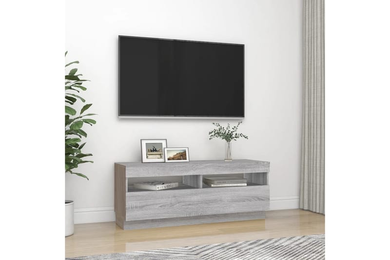 beBasic TV-benk med LED-lys grå sonoma 100x35x40 cm - GrÃ¥ - Møbler - Mediamøbel & tv møbel - TV-benk & mediabenk