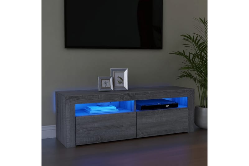 beBasic TV-benk med LED-lys grå sonoma 120x35x40 cm - GrÃ¥ - Møbler - Mediamøbel & tv møbel - TV-benk & mediabenk
