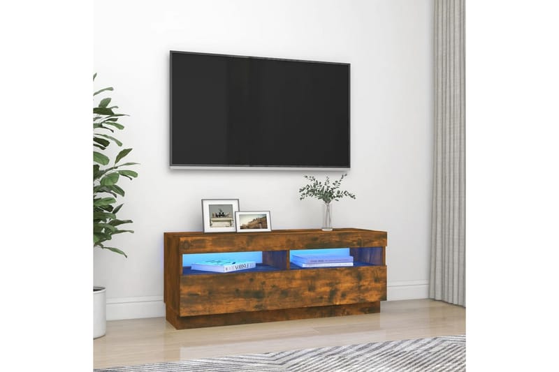 beBasic TV-benk med LED-lys røkt eik 100x35x40 cm - Brun - Møbler - Mediamøbel & tv møbel - TV-benk & mediabenk