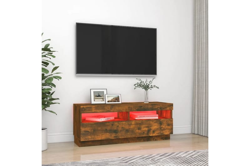 beBasic TV-benk med LED-lys røkt eik 100x35x40 cm - Brun - Møbler - Mediamøbel & tv møbel - TV-benk & mediabenk