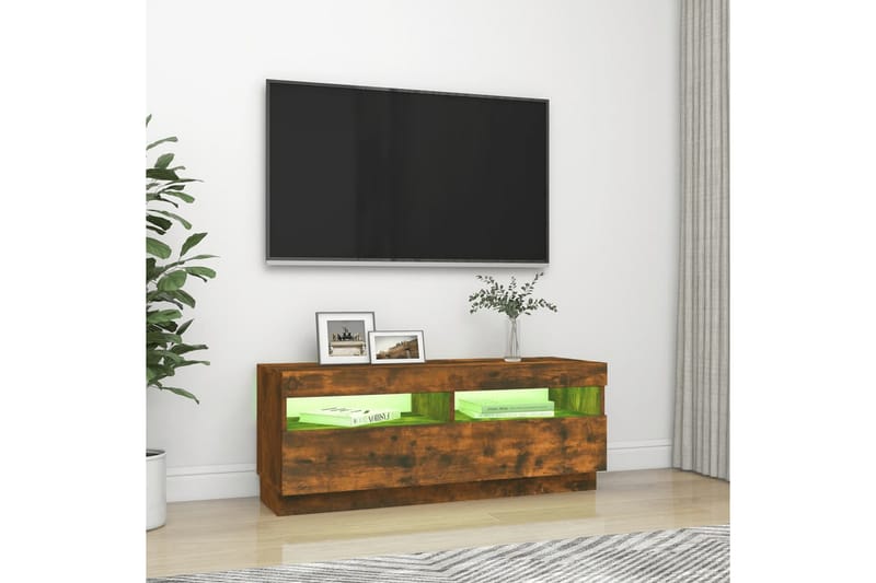 beBasic TV-benk med LED-lys røkt eik 100x35x40 cm - Brun - Møbler - Mediamøbel & tv møbel - TV-benk & mediabenk