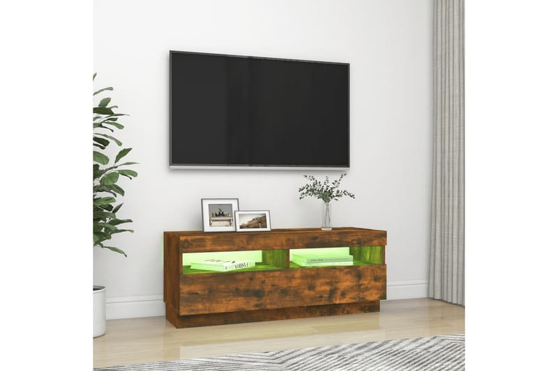 beBasic TV-benk med LED-lys røkt eik 100x35x40 cm - Brun - TV-benk & mediabenk