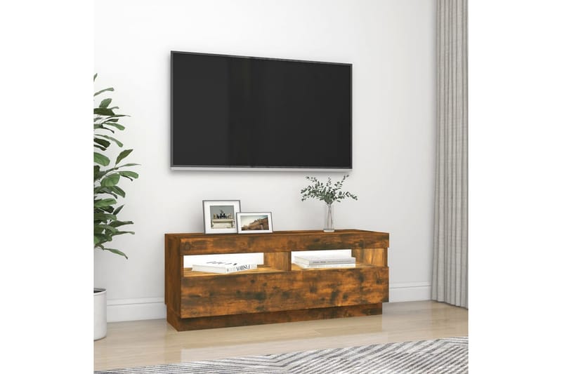 beBasic TV-benk med LED-lys røkt eik 100x35x40 cm - Brun - Møbler - Mediamøbel & tv møbel - TV-benk & mediabenk