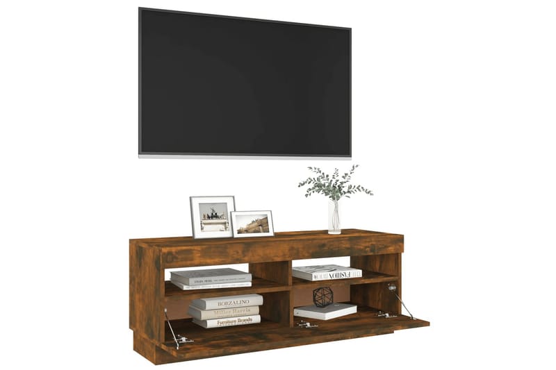 beBasic TV-benk med LED-lys røkt eik 100x35x40 cm - Brun - TV-benk & mediabenk