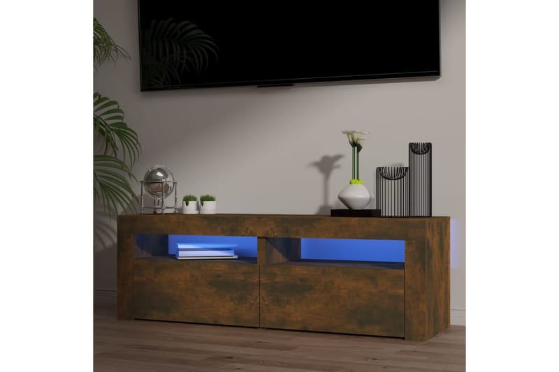 beBasic TV-benk med LED-lys røkt eik 120x35x40 cm - Brun - TV-benk & mediabenk