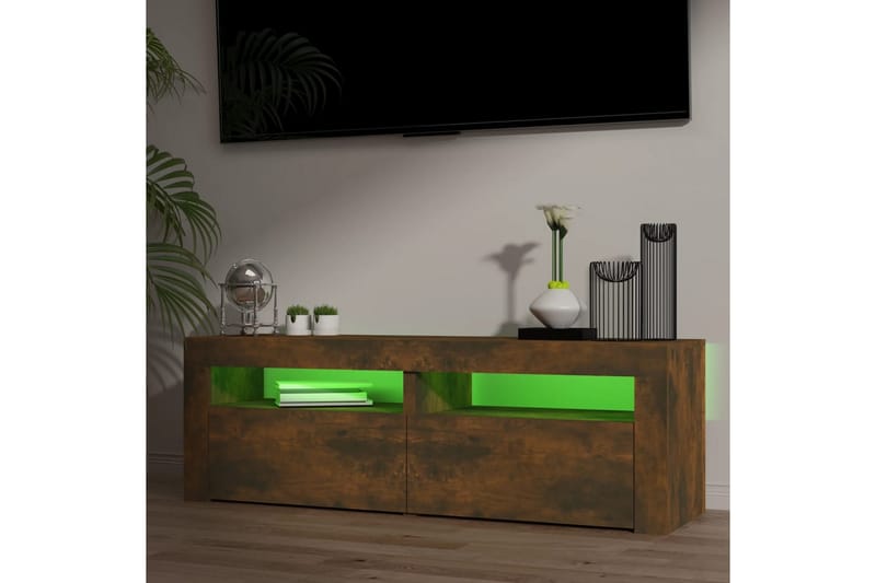 beBasic TV-benk med LED-lys røkt eik 120x35x40 cm - Brun - TV-benk & mediabenk