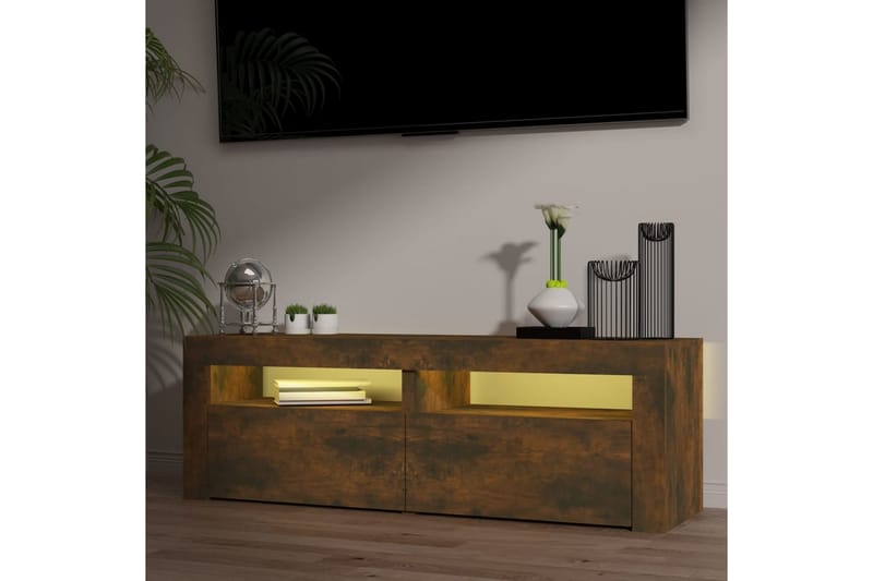 beBasic TV-benk med LED-lys røkt eik 120x35x40 cm - Brun - Møbler - Mediamøbel & tv møbel - TV-benk & mediabenk