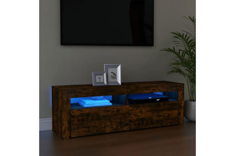 beBasic TV-benk med LED-lys røkt eik 120x35x40 cm - Brun - Møbler - Mediamøbel & tv møbel - TV-benk & mediabenk