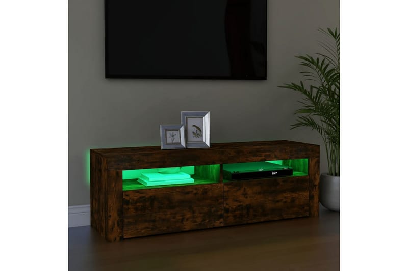beBasic TV-benk med LED-lys røkt eik 120x35x40 cm - Brun - Møbler - Mediamøbel & tv møbel - TV-benk & mediabenk