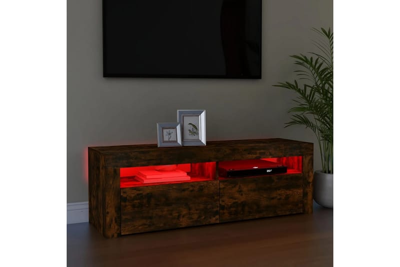 beBasic TV-benk med LED-lys røkt eik 120x35x40 cm - Brun - Møbler - Mediamøbel & tv møbel - TV-benk & mediabenk