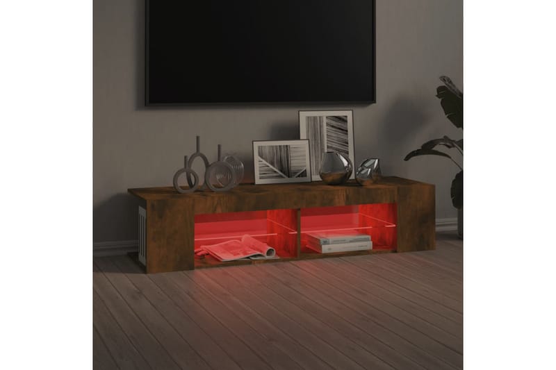 beBasic TV-benk med LED-lys røkt eik 135x39x30 cm - Brun - TV-benk & mediabenk