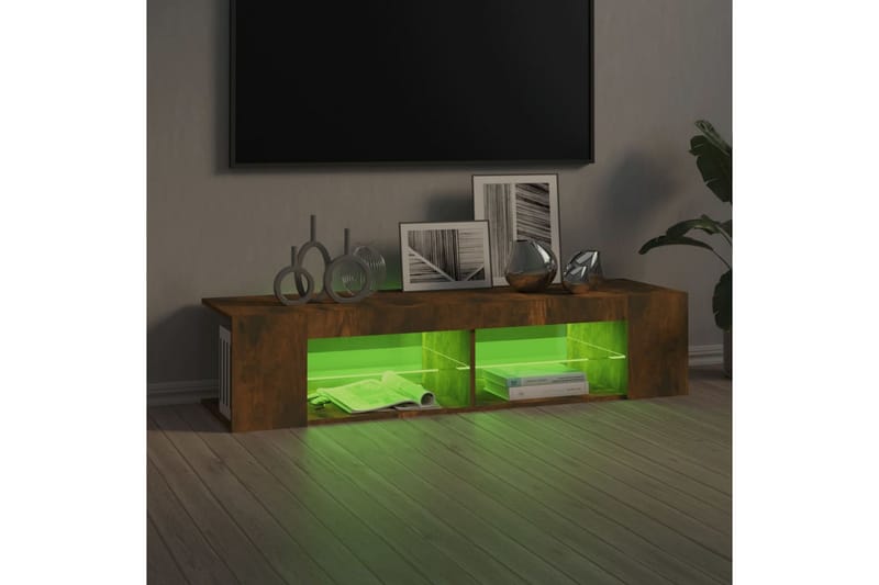 beBasic TV-benk med LED-lys røkt eik 135x39x30 cm - Brun - Møbler - Mediamøbel & tv møbel - TV-benk & mediabenk