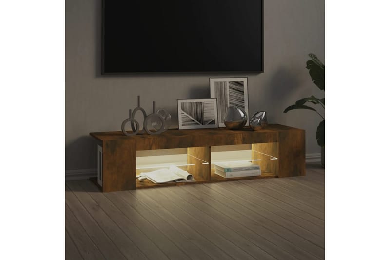 beBasic TV-benk med LED-lys røkt eik 135x39x30 cm - Brun - Møbler - Mediamøbel & tv møbel - TV-benk & mediabenk