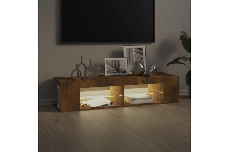 beBasic TV-benk med LED-lys røkt eik 135x39x30 cm - Brun - TV-benk & mediabenk