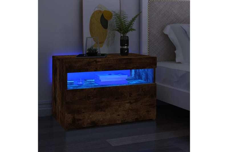 beBasic TV-benk med LED-lys røkt eik 60x35x40 cm - Brun - Møbler - Mediamøbel & tv møbel - TV-benk & mediabenk