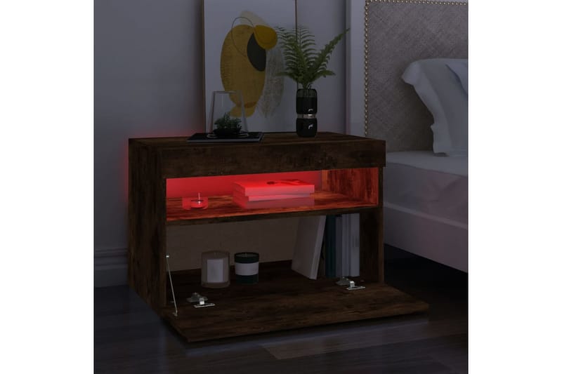 beBasic TV-benk med LED-lys røkt eik 60x35x40 cm - Brun - Møbler - Mediamøbel & tv møbel - TV-benk & mediabenk