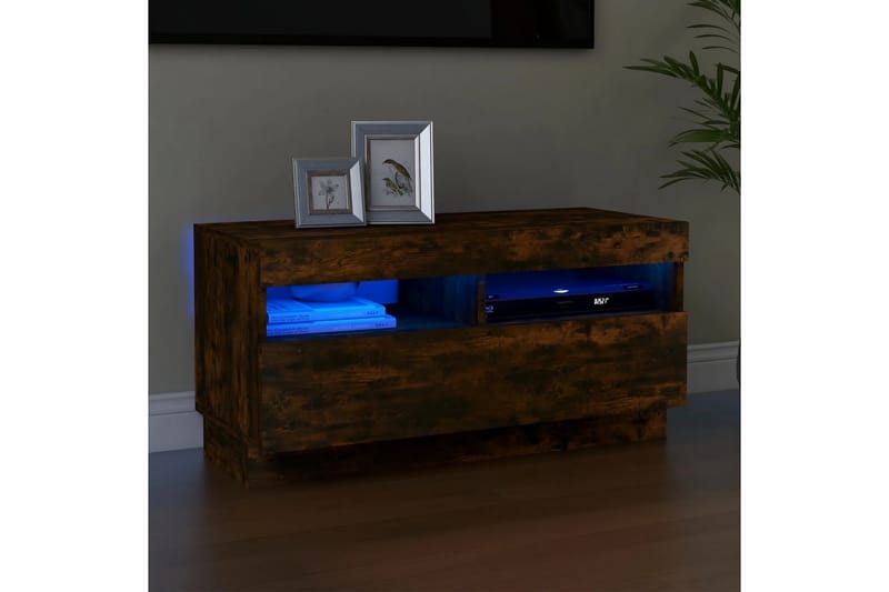 beBasic TV-benk med LED-lys røkt eik 80x35x40 cm - Brun - Møbler - Mediamøbel & tv møbel - TV-benk & mediabenk
