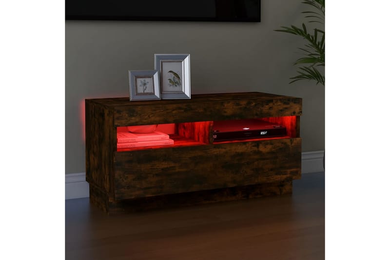 beBasic TV-benk med LED-lys røkt eik 80x35x40 cm - Brun - Møbler - Mediamøbel & tv møbel - TV-benk & mediabenk