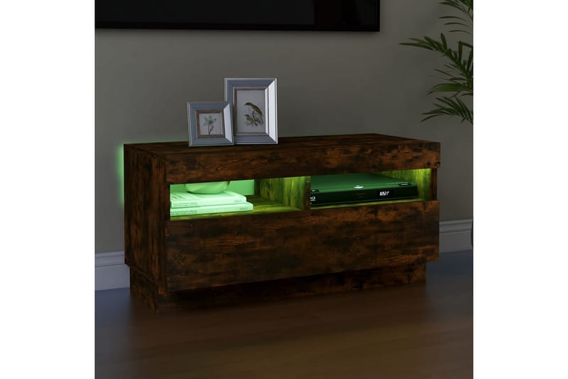 beBasic TV-benk med LED-lys røkt eik 80x35x40 cm - Brun - Møbler - Mediamøbel & tv møbel - TV-benk & mediabenk