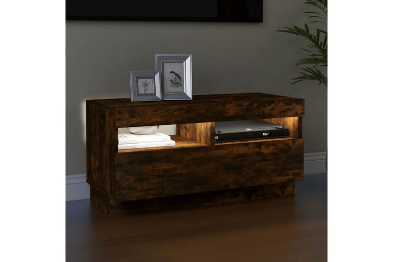beBasic TV-benk med LED-lys røkt eik 80x35x40 cm - Brun - Møbler - Mediamøbel & tv møbel - TV-benk & mediabenk