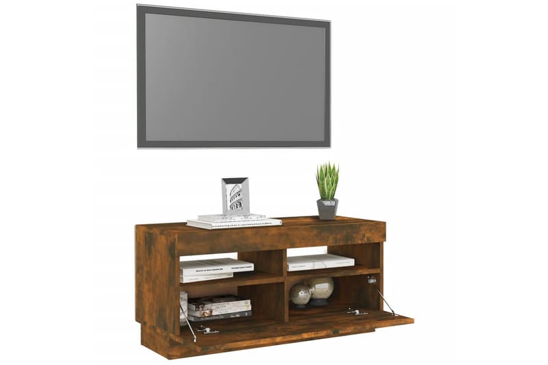 beBasic TV-benk med LED-lys røkt eik 80x35x40 cm - Brun - TV-benk & mediabenk