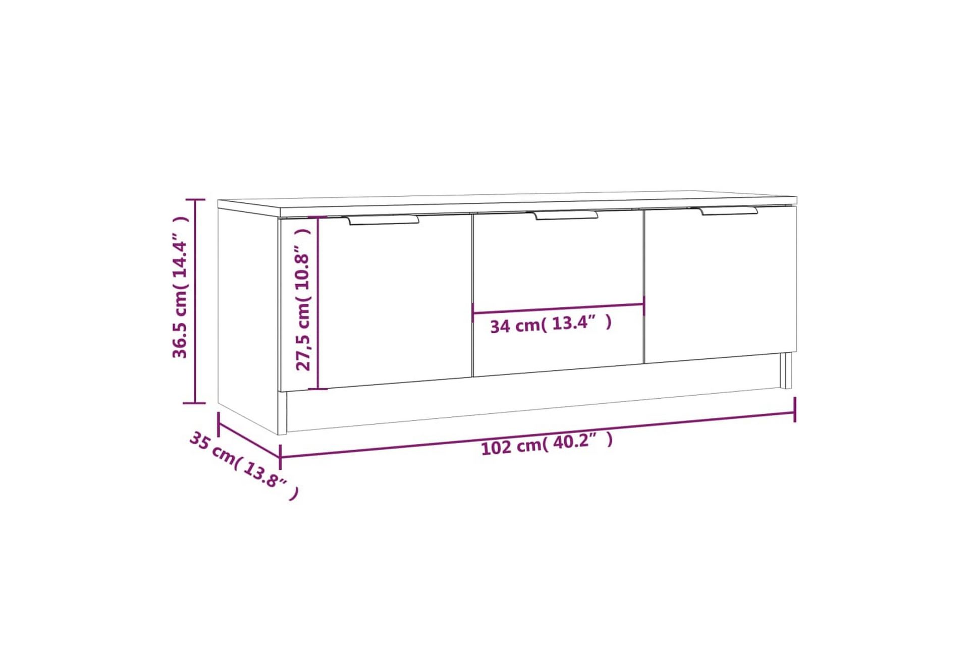 beBasic TV-benk røkt eik 102x35x36,5 cm konstruert tre - Brun - Møbler - Mediamøbel & tv møbel - TV-benk & mediabenk