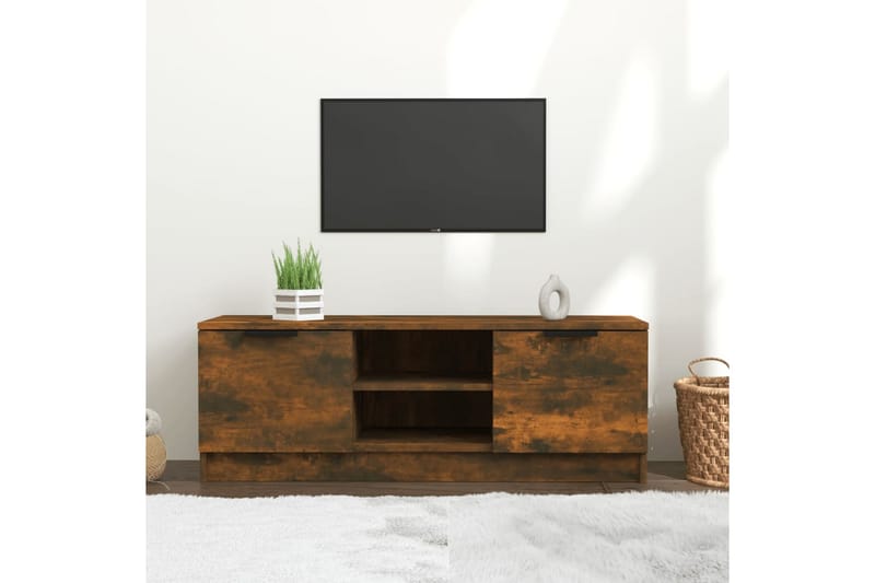 beBasic TV-benk røkt eik 102x35x36,5 cm konstruert tre - Brun - TV-benk & mediabenk