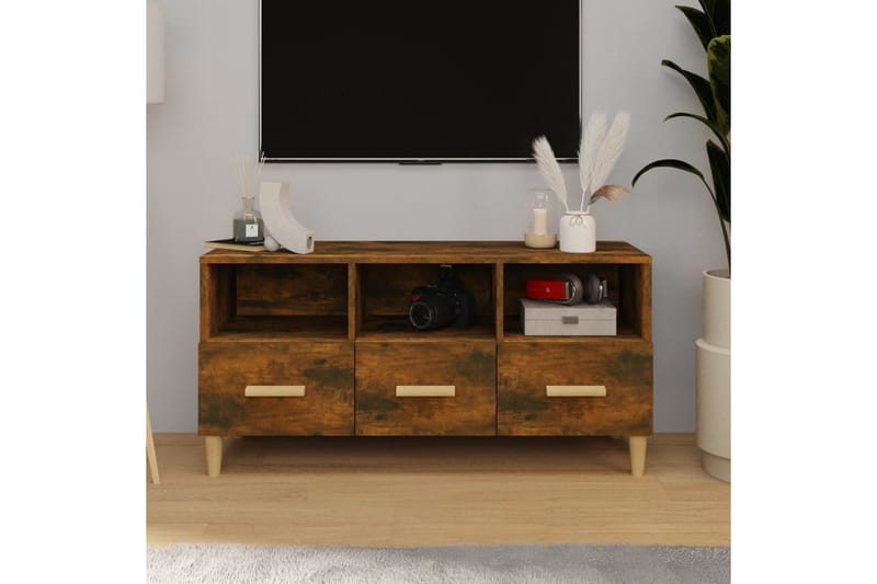 beBasic TV-benk røkt eik 102x36x50 cm konstruert tre - Brun - TV-benk & mediabenk