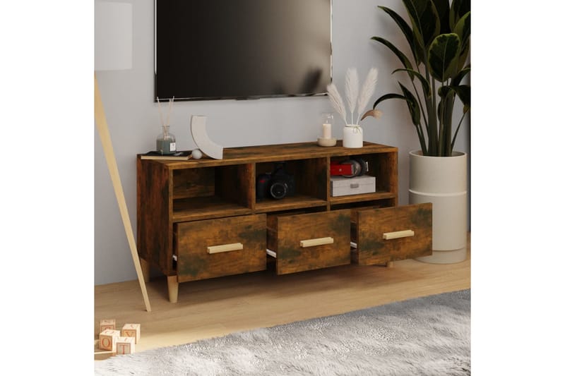 beBasic TV-benk røkt eik 102x36x50 cm konstruert tre - Brun - Møbler - Mediamøbel & tv møbel - TV-benk & mediabenk