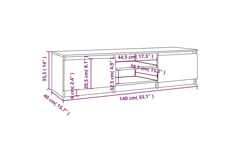 beBasic TV-benk røkt eik 140x40x35,5 cm konstruert tre - Brun - Møbler - Mediamøbel & tv møbel - TV-benk & mediabenk