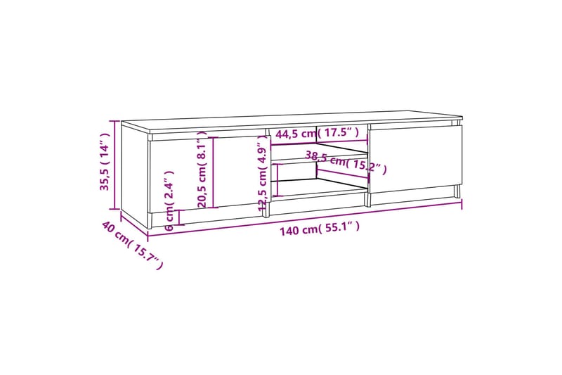 beBasic TV-benk røkt eik 140x40x35,5 cm konstruert tre - Brun - TV-benk & mediabenk