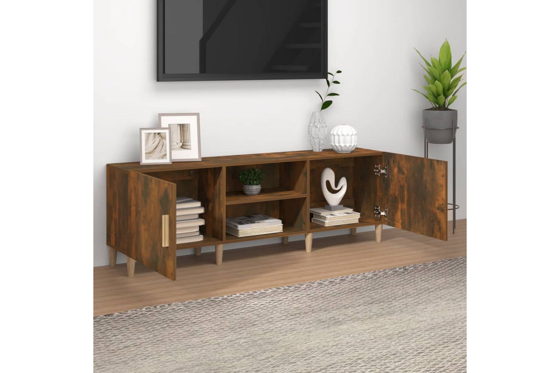 beBasic TV-benk røkt eik 150x30x50 cm konstruert tre - Brun - Møbler - Mediamøbel & tv møbel - TV-benk & mediabenk