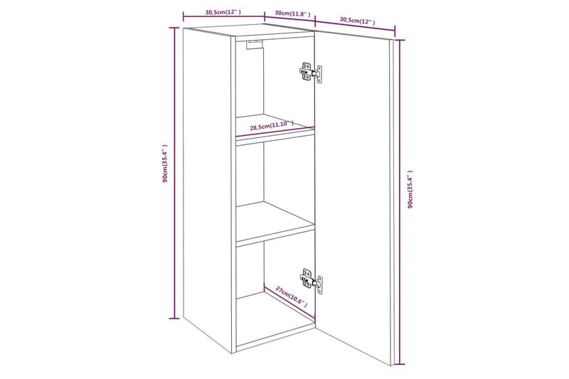 beBasic TV-benk røkt eik 30,5x30x90 cm konstruert tre - Brun - TV-benk & mediabenk