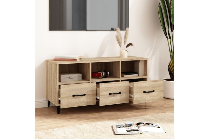 beBasic TV-benk sonoma eik 102x35x50 cm konstruert tre - Brun - Møbler - Mediamøbel & tv møbel - TV-benk & mediabenk