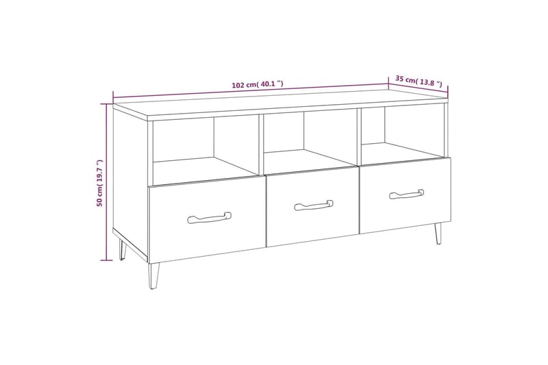 beBasic TV-benk sonoma eik 102x35x50 cm konstruert tre - Brun - Møbler - Mediamøbel & tv møbel - TV-benk & mediabenk