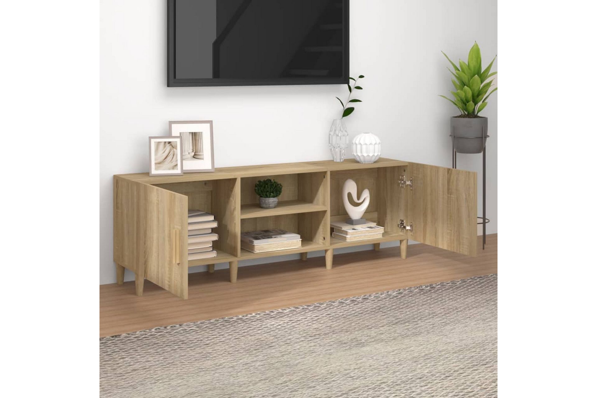 beBasic TV-benk sonoma eik 150x30x50 cm konstruert tre - Brun - Møbler - Mediamøbel & tv møbel - TV-benk & mediabenk