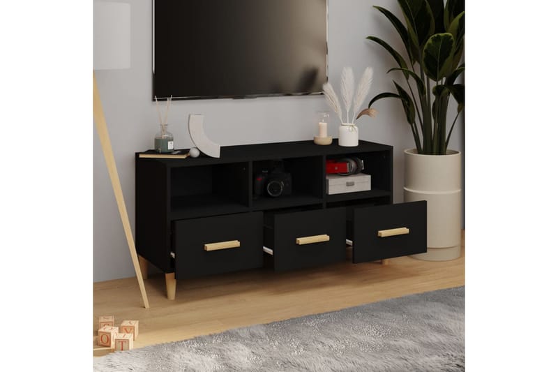 beBasic TV-benk svart 102x36x50 cm konstruert tre - Svart - TV-benk & mediabenk