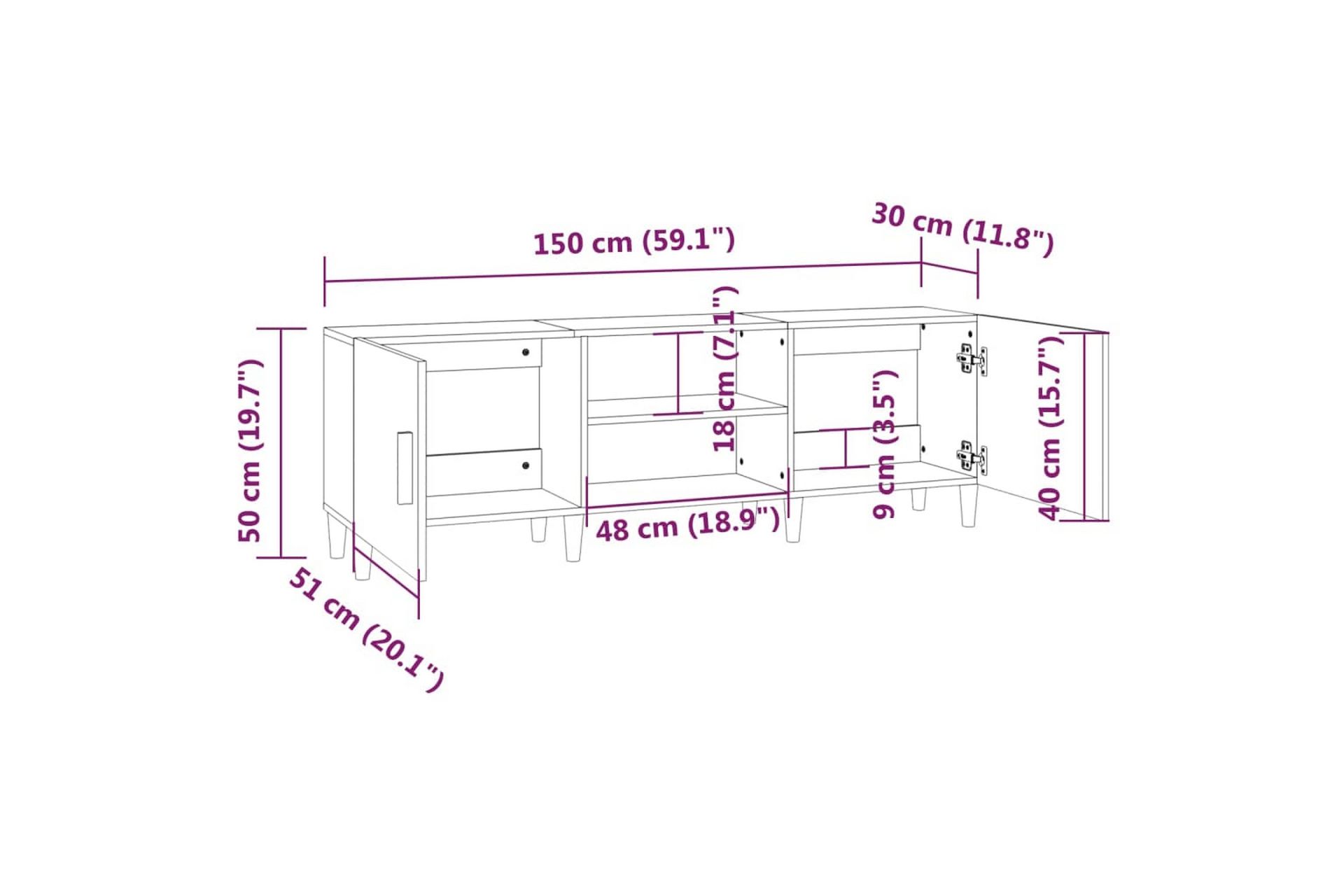 beBasic TV-benk svart 150x30x50 cm konstruert tre - Svart - Møbler - Mediamøbel & tv møbel - TV-benk & mediabenk