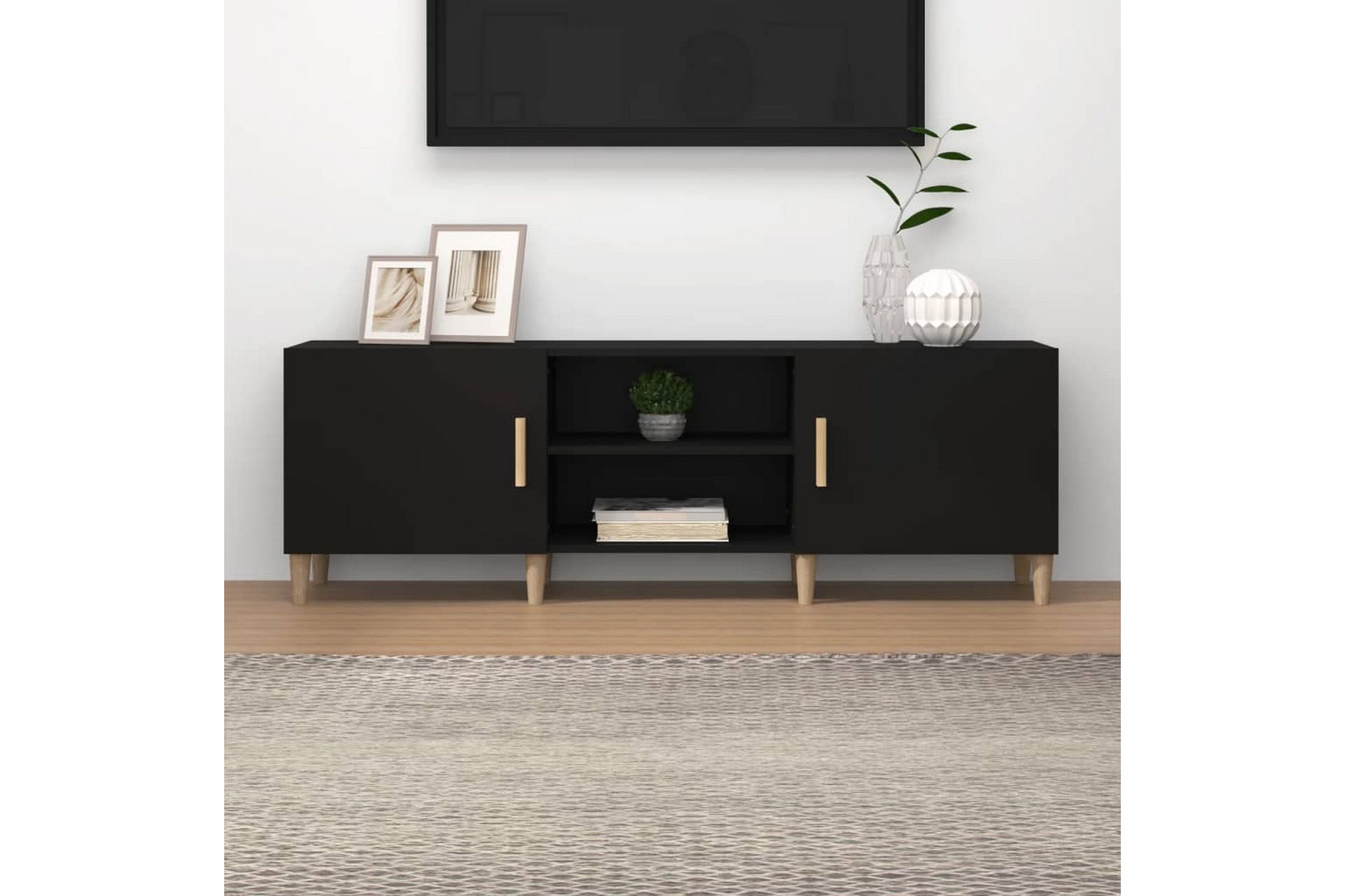 beBasic TV-benk svart 150x30x50 cm konstruert tre - Svart - Møbler - Mediamøbel & tv møbel - TV-benk & mediabenk