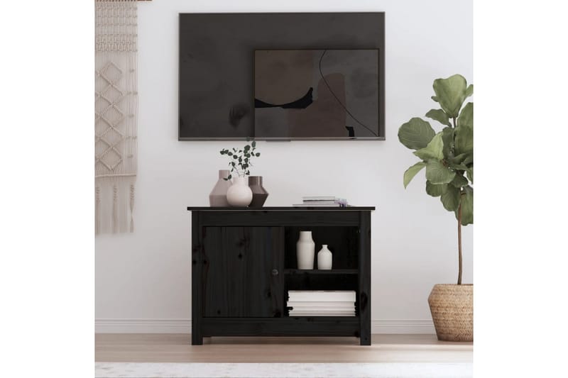 beBasic TV-benk svart 70x36,5x52 cm heltre furu - Svart - TV-benk & mediabenk