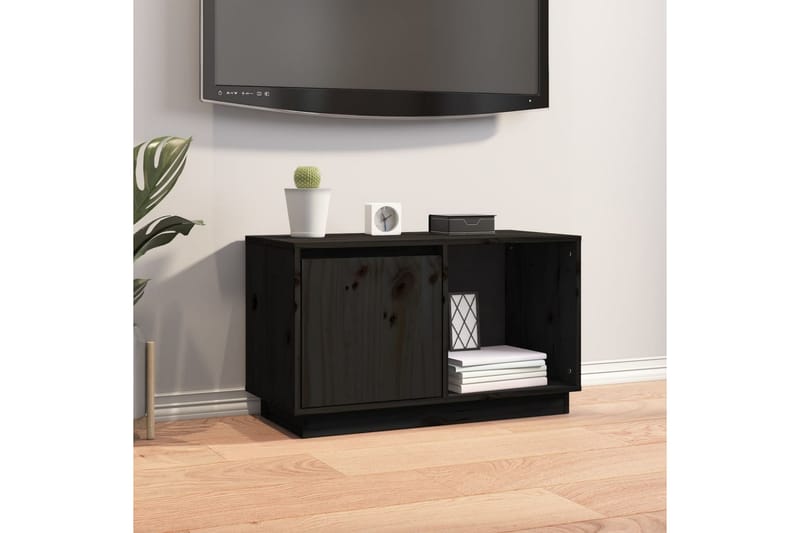 beBasic TV-benk svart 74x35x44 cm heltre furu - Svart - TV-benk & mediabenk
