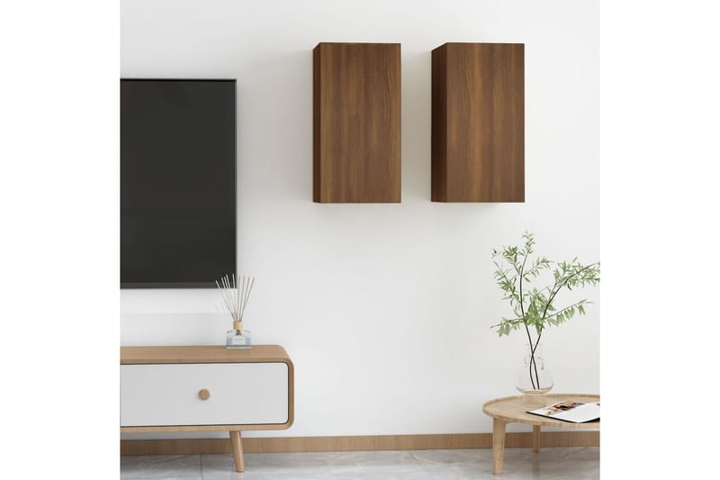 beBasic TV-benker 2 stk brun eik 30,5x30x60 cm konstruert tre - Brun - Møbler - Mediamøbel & tv møbel - TV-benk & mediabenk