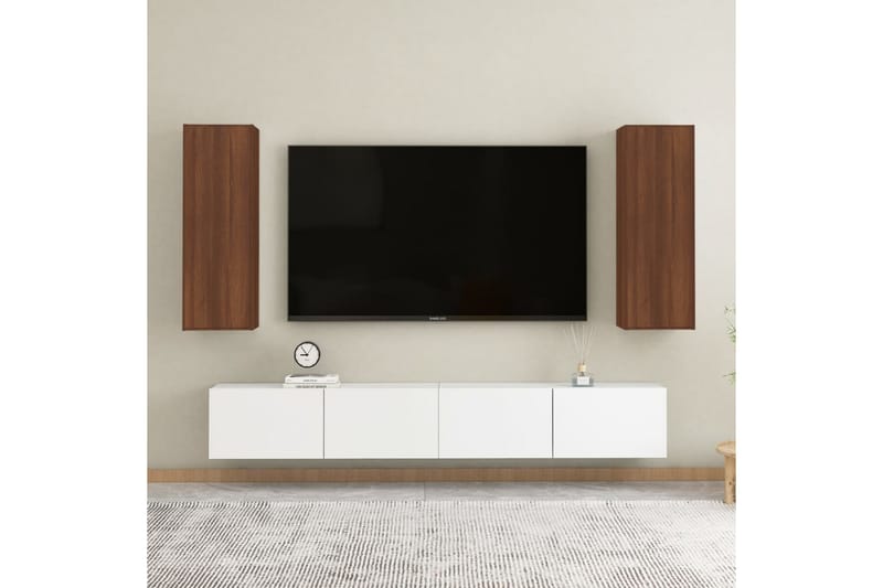 beBasic TV-benker 2 stk brun eik 30,5x30x90 cm konstruert tre - Brun - Møbler - Mediamøbel & tv møbel - TV-benk & mediabenk