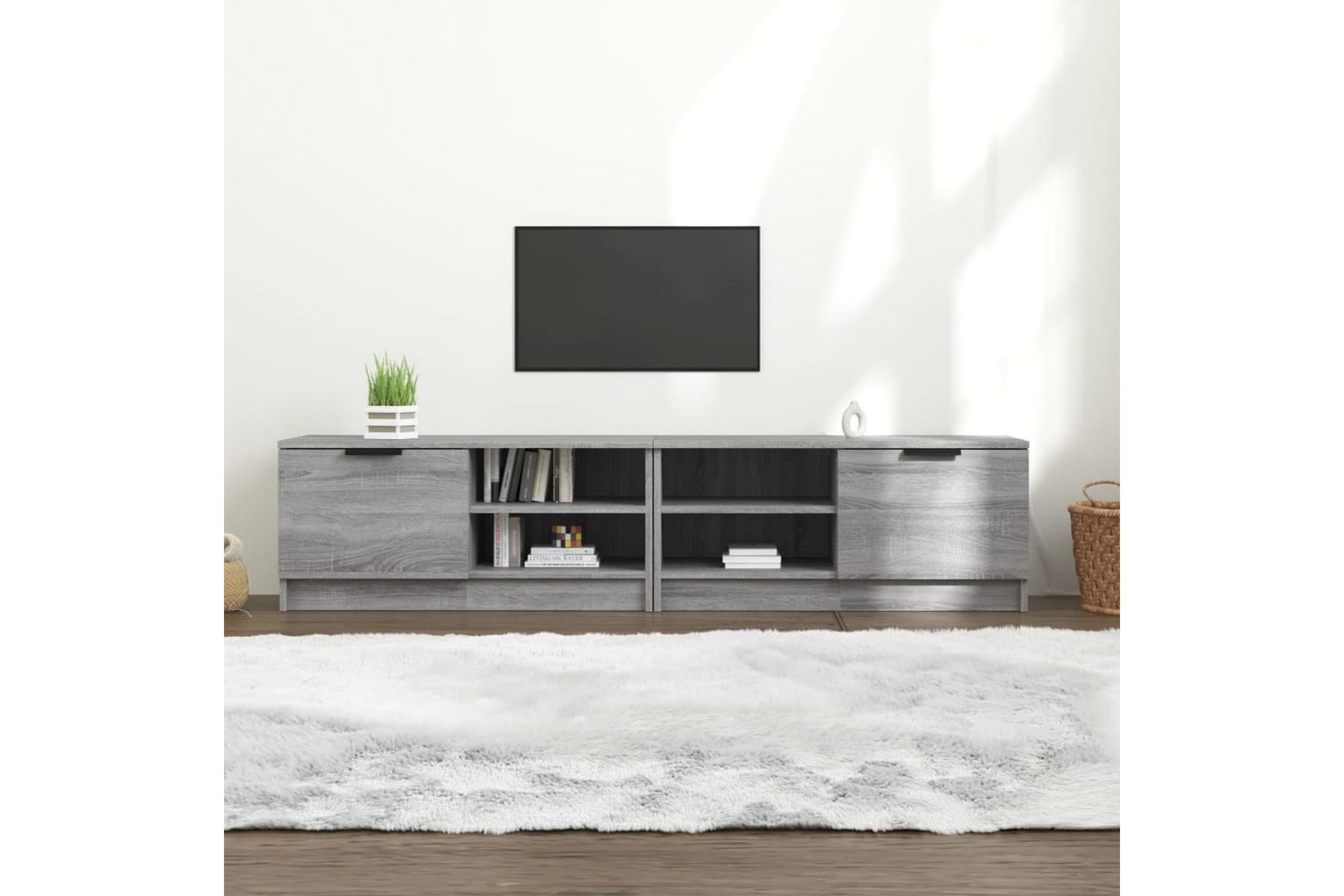 beBasic TV-benker 2 stk grå sonoma 80x35x36,5 cm konstruert tre - GrÃ¥ - Møbler - Mediamøbel & tv møbel - TV-benk & mediabenk
