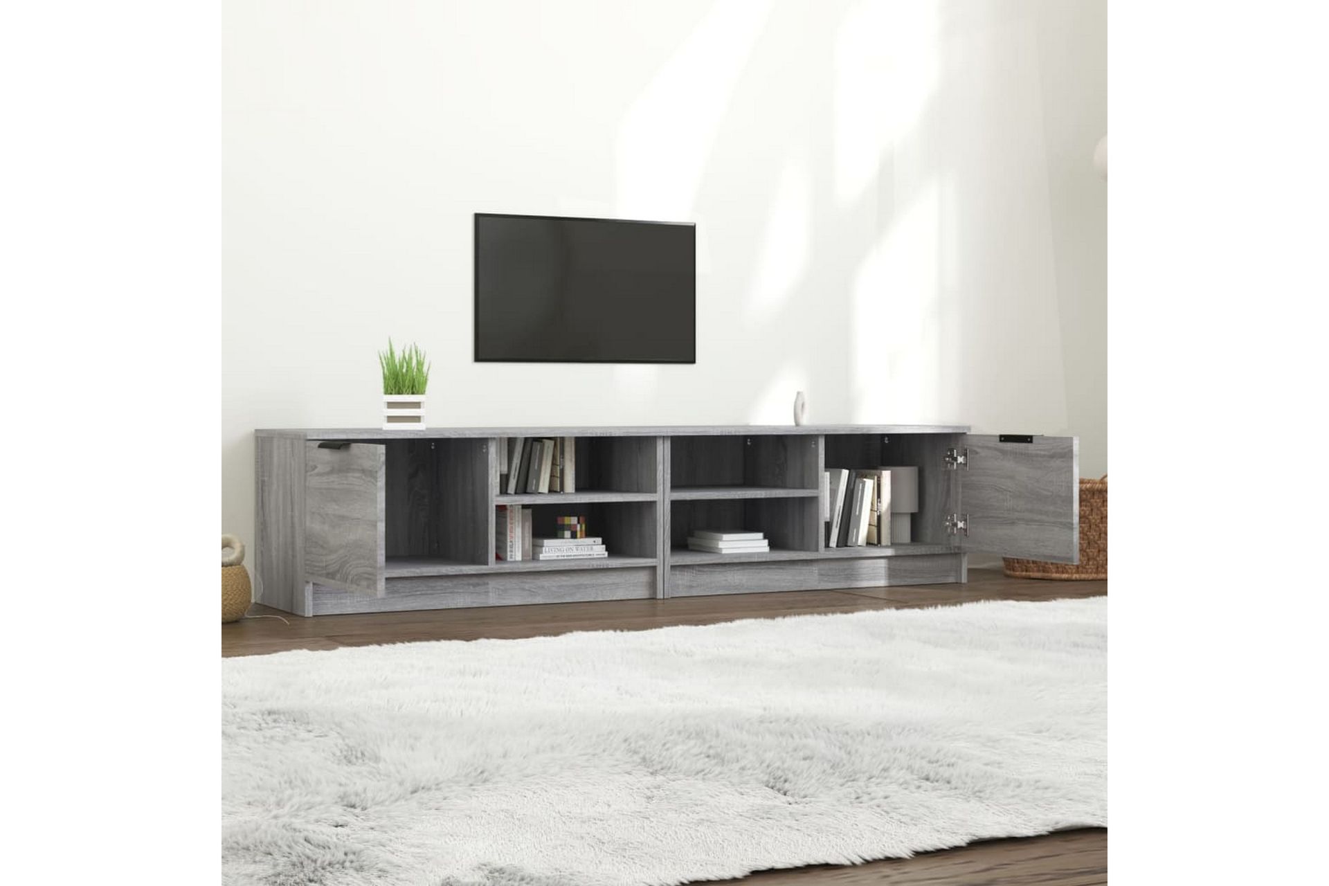 beBasic TV-benker 2 stk grå sonoma 80x35x36,5 cm konstruert tre - GrÃ¥ - Møbler - Mediamøbel & tv møbel - TV-benk & mediabenk