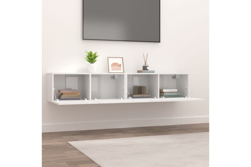 beBasic TV-benker 2 stk høyglans hvit 80x30x30 cm konstruert tre - Hvit - TV-benk & mediabenk