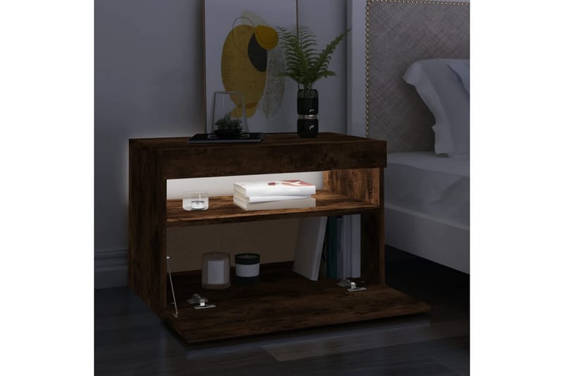 beBasic TV-benker 2 stk med LED-lys røkt eik 60x35x40 cm - Brun - Møbler - Mediamøbel & tv møbel - TV-benk & mediabenk